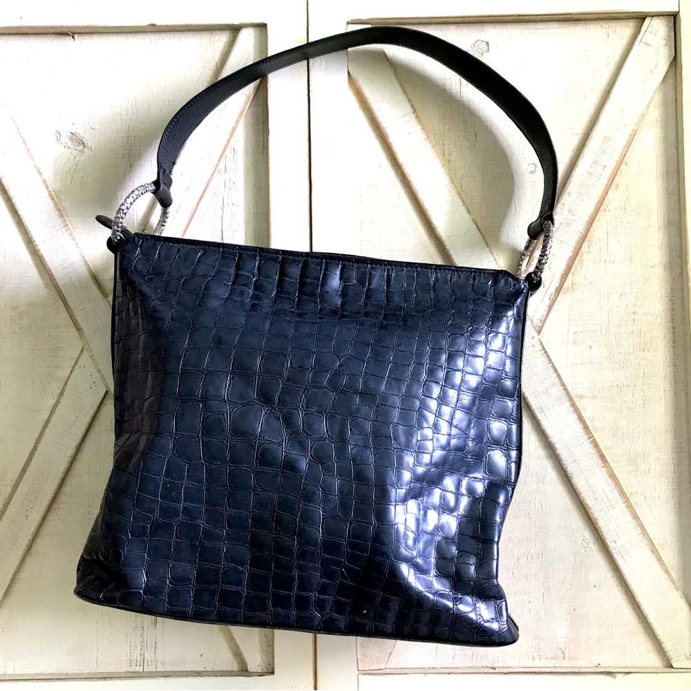 Brighton Navy Croc-Embossed Shoulder Tote